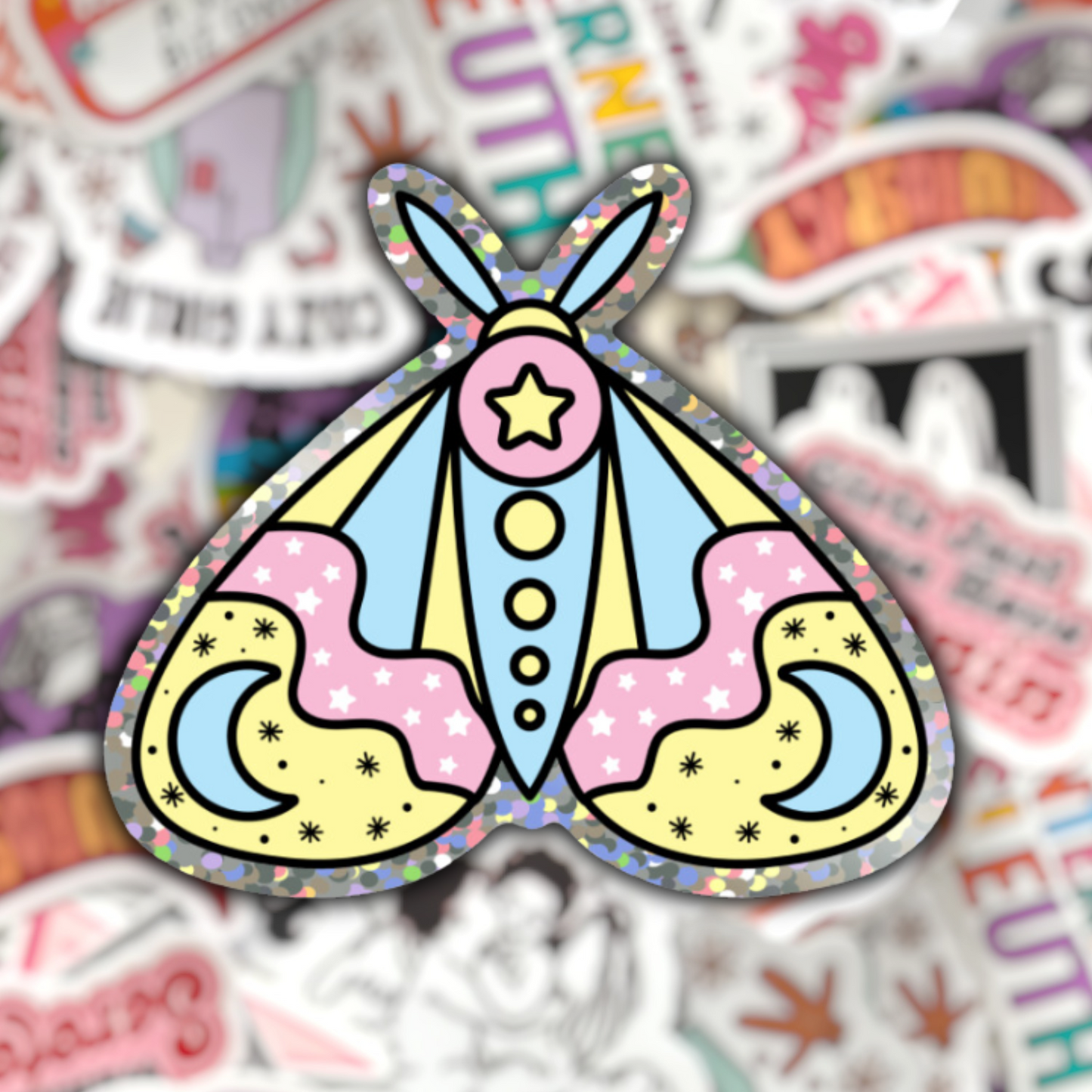Moon Moth Glitter Sticker