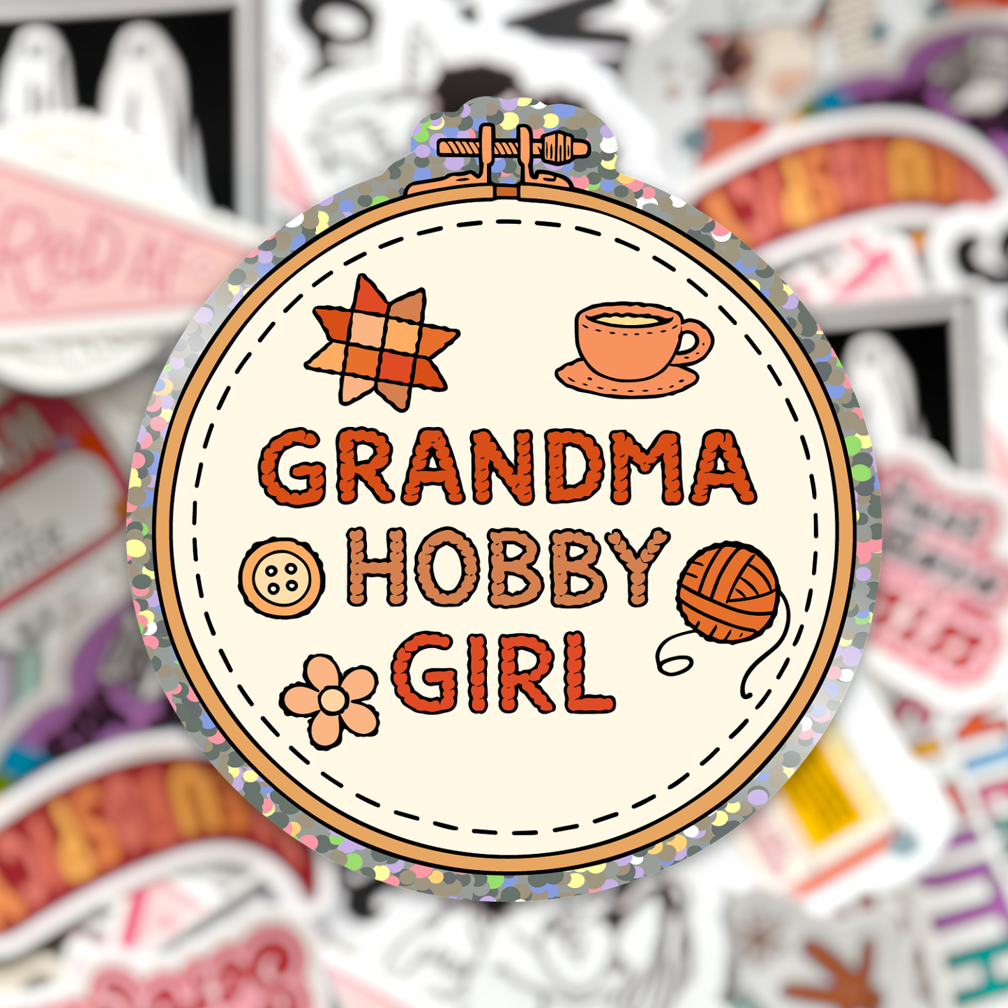Grandma Hobby Girl Glitter Sticker