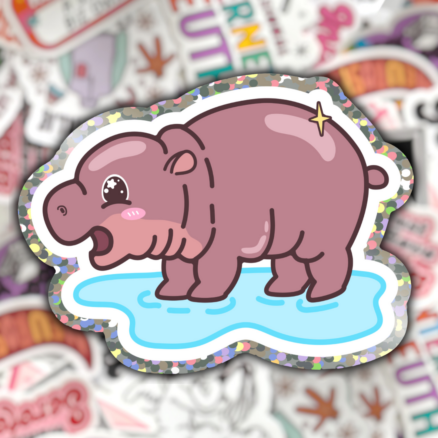 Moo Deng Glitter Sticker