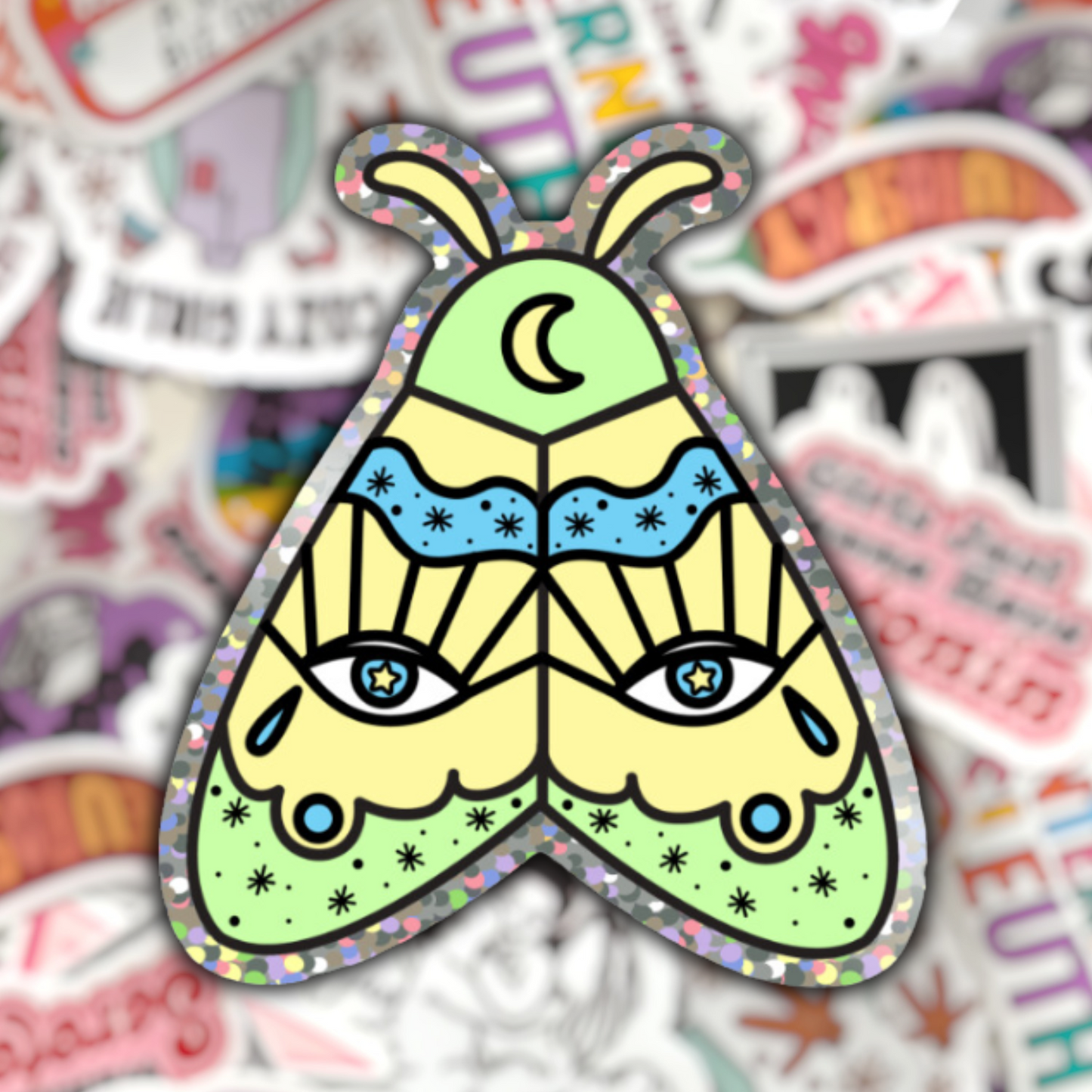 All Seeing Moth Glitter Sticker